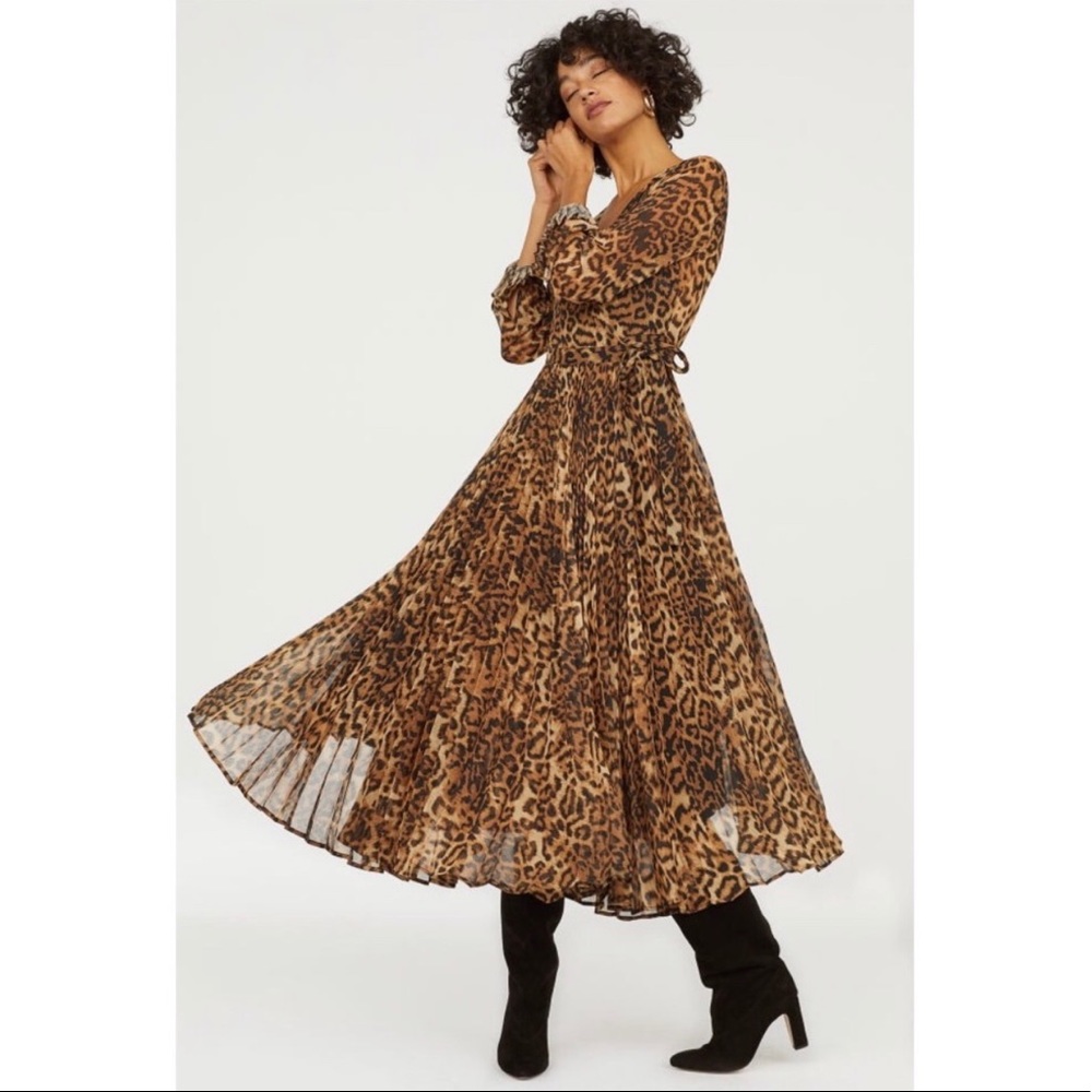 H&M Leopard Print Pleated Dress